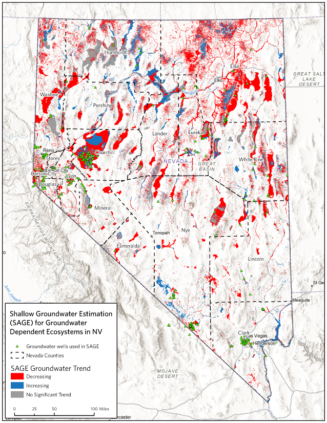 Map of results of SAGE tool for Nevada